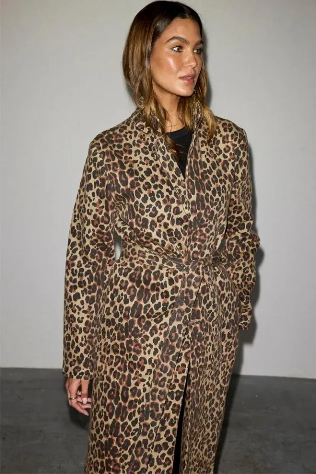 Never Fully Dressed Lucia Leopard Denim 55 Coat Women Jackets and Coats