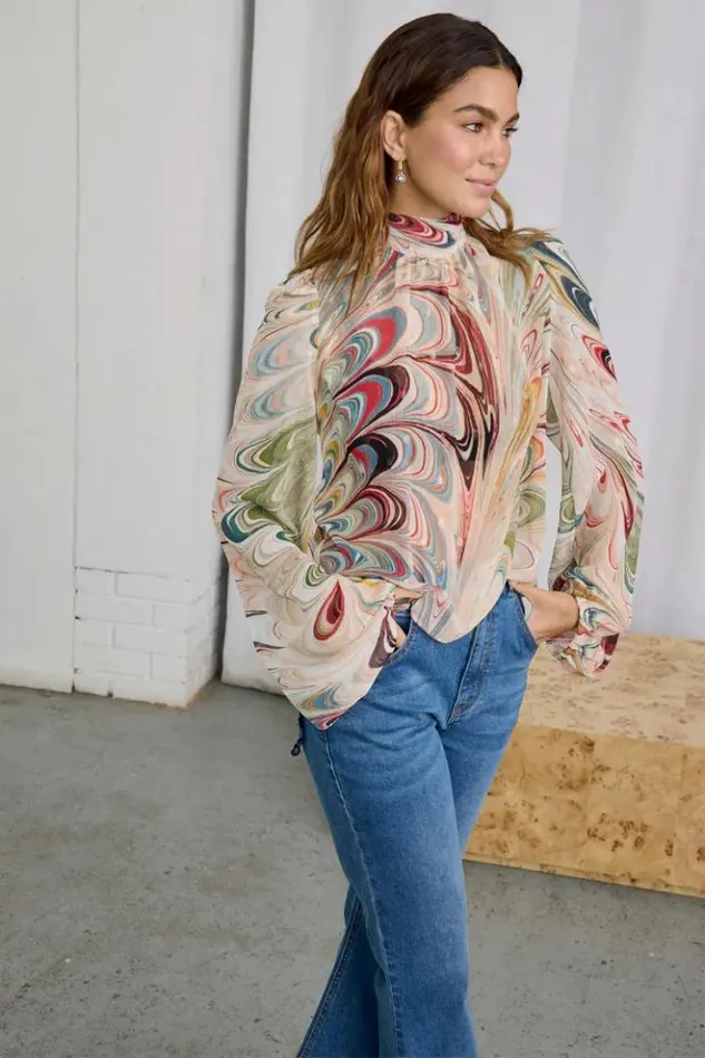Never Fully Dressed Multi Marble Bibi Top Women Tops and TShirts