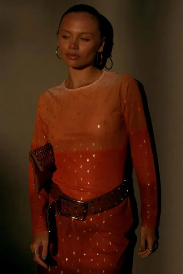 Never Fully Dressed Orange Sunset Mesh Dress Petite Women Petite