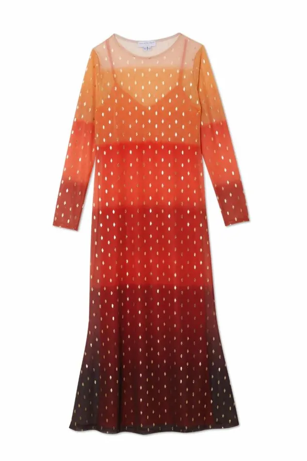 Never Fully Dressed Orange Sunset Mesh Dress Petite Women Petite