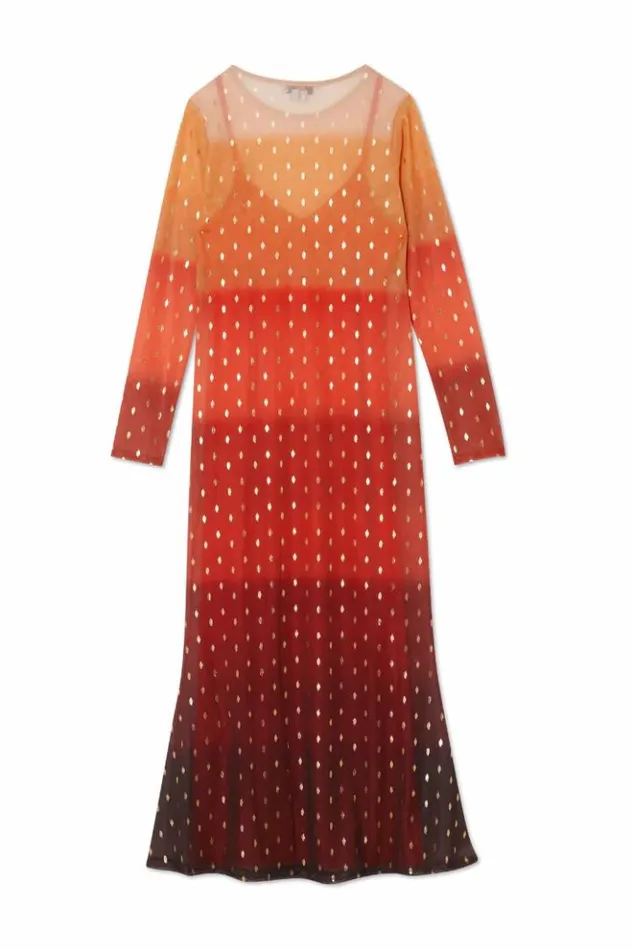 Never Fully Dressed Orange Sunset Mesh Dress Petite Women Petite