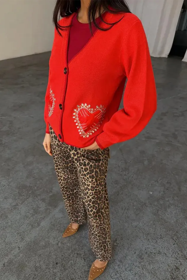 Never Fully Dressed Red Heart Cardigan Women Knitwear