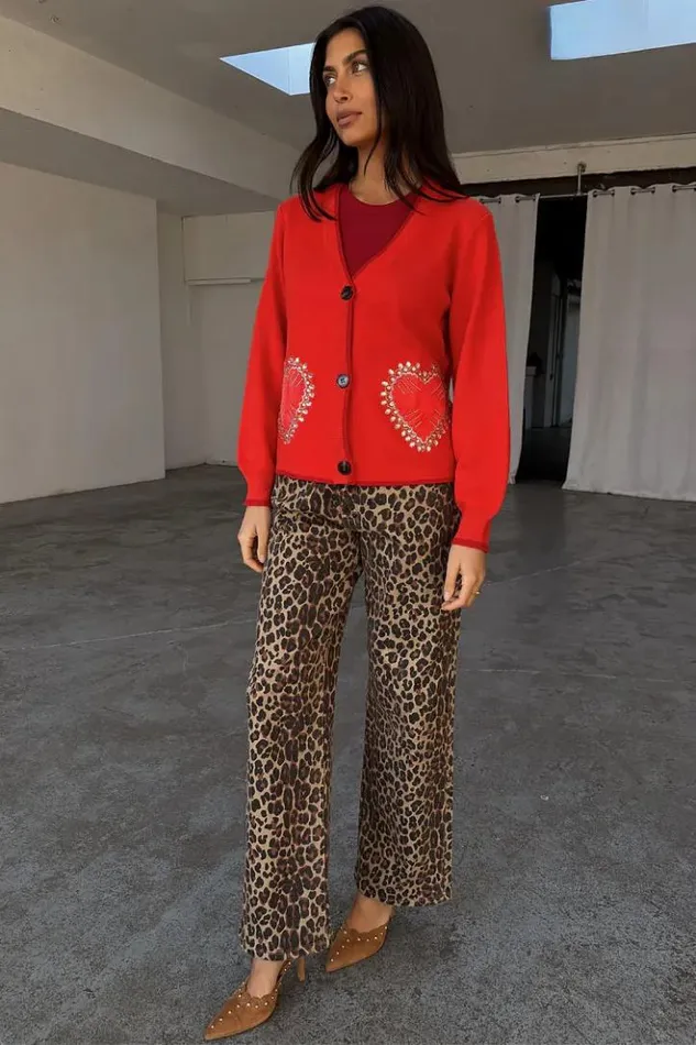 Never Fully Dressed Red Heart Cardigan Women Knitwear
