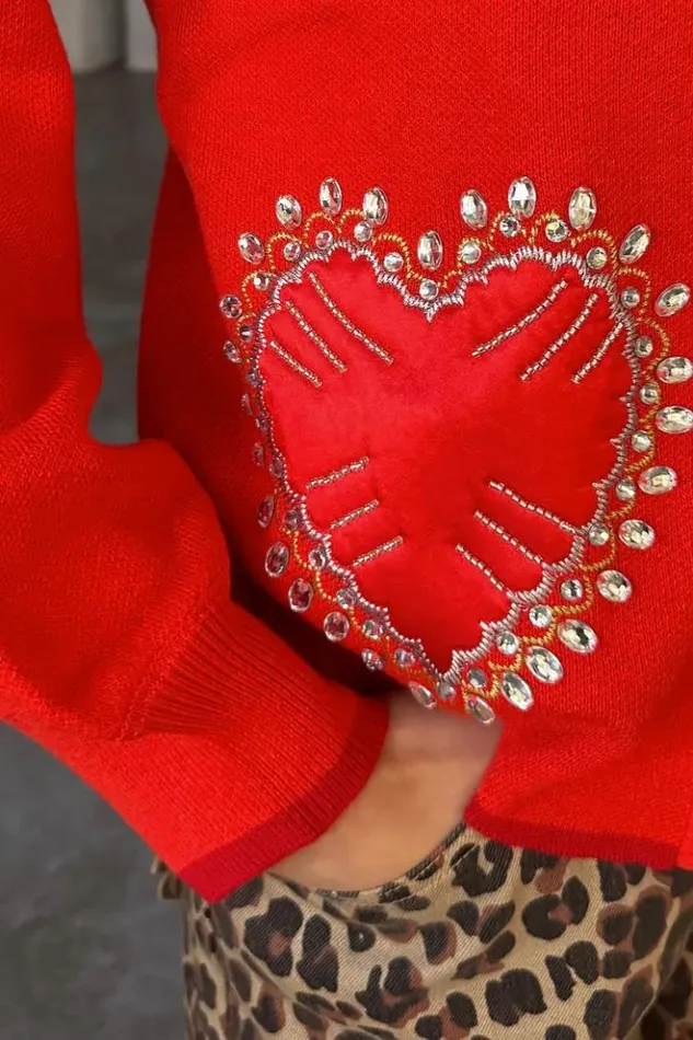 Never Fully Dressed Red Heart Cardigan Women Knitwear
