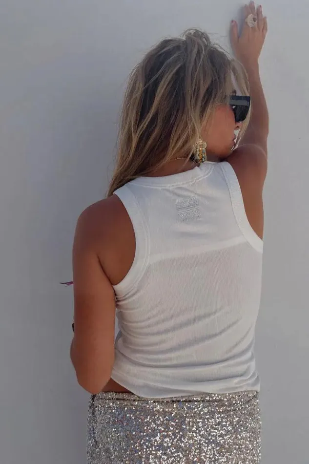 Never Fully Dressed White Ribbed Tank Women Tops and TShirts