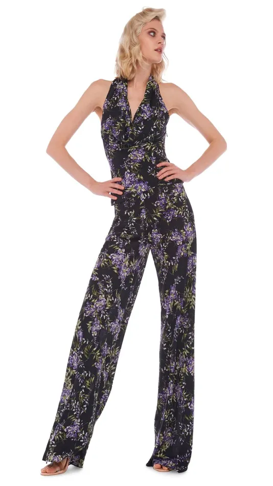 Norma Kamali Bottoms BIAS ELEPHANT PANT Lavender Floral 8211 Clothing