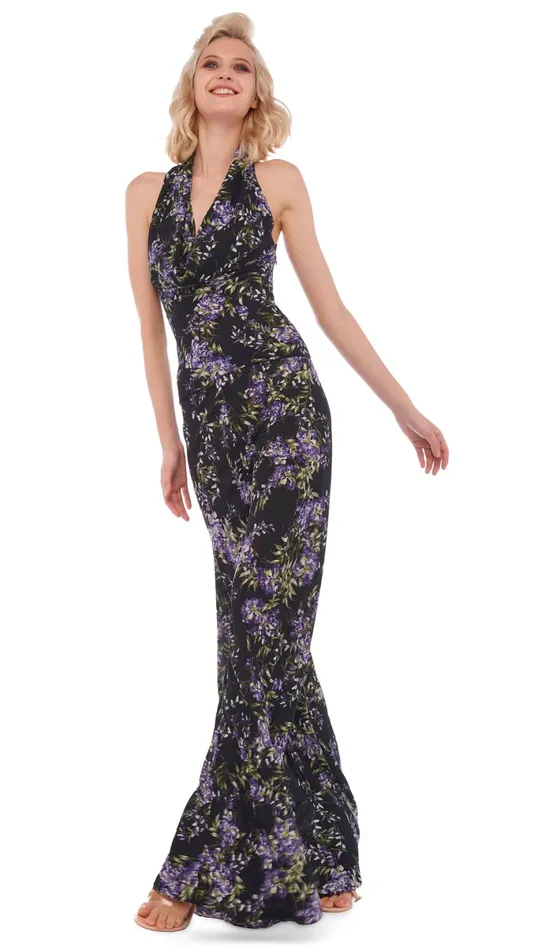 Norma Kamali Bottoms BIAS ELEPHANT PANT Lavender Floral 8211 Clothing