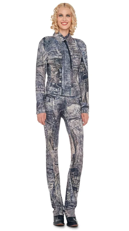 Norma Kamali Bottoms BOOT LEG JEAN Blacknavy Denim Print 8211 Clothing