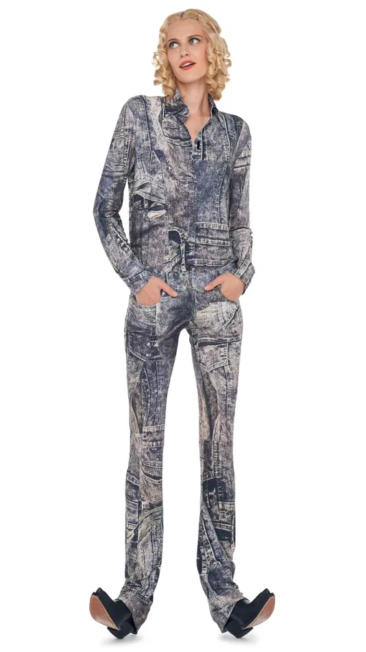 Norma Kamali Bottoms BOOT LEG JEAN Blacknavy Denim Print 8211 Clothing