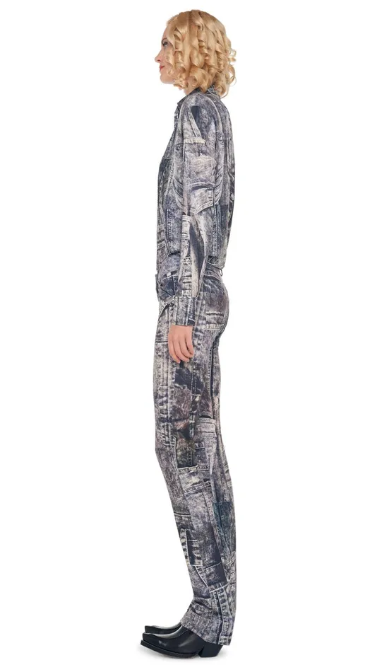 Norma Kamali Bottoms BOOT LEG JEAN Blacknavy Denim Print 8211 Clothing