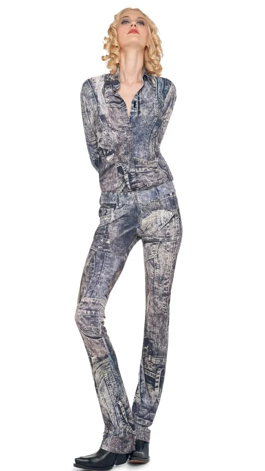 Norma Kamali Bottoms BOOT LEG JEAN Blacknavy Denim Print 8211 Clothing