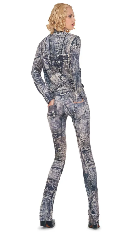 Norma Kamali Bottoms BOOT LEG JEAN Blacknavy Denim Print 8211 Clothing