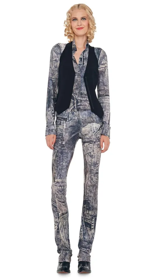 Norma Kamali Bottoms BOOT LEG JEAN Blacknavy Denim Print 8211 Clothing