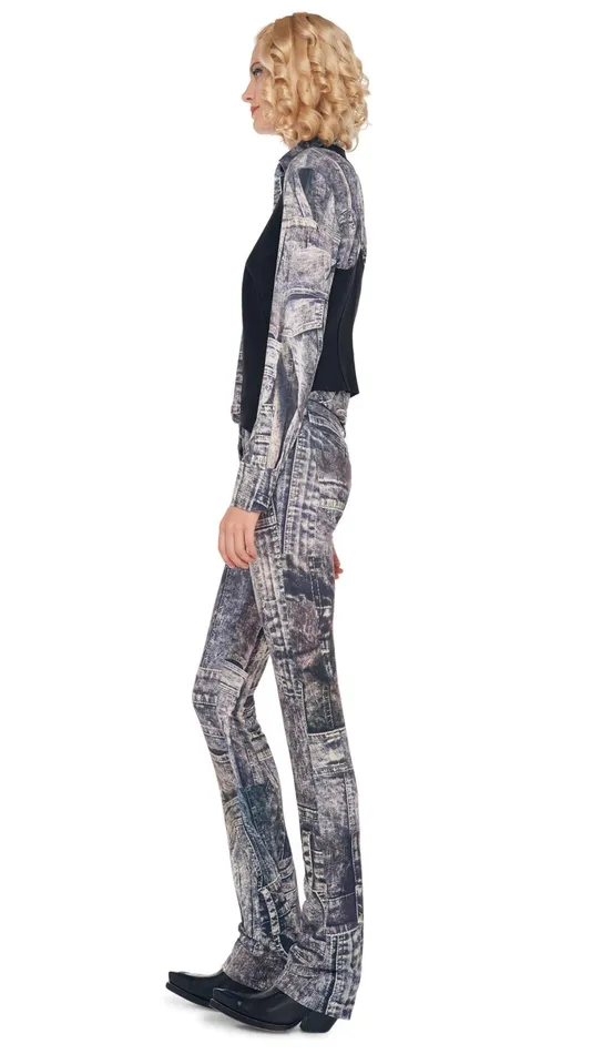 Norma Kamali Bottoms BOOT LEG JEAN Blacknavy Denim Print 8211 Clothing