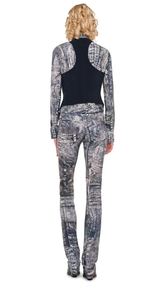 Norma Kamali Bottoms BOOT LEG JEAN Blacknavy Denim Print 8211 Clothing