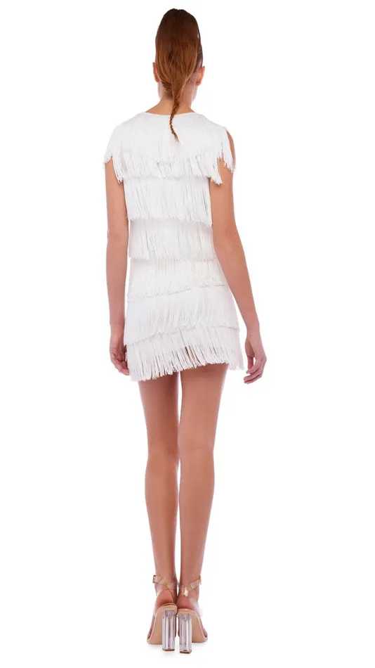 Norma Kamali Bottoms FRINGE MINI SKIRT Snow White 8211 Clothing