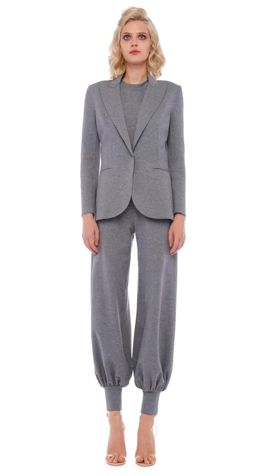 Norma Kamali Bottoms JOG FULL PANT Medium Heather Grey 8211 Clothing