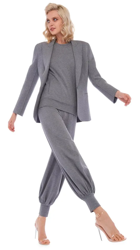 Norma Kamali Bottoms JOG FULL PANT Medium Heather Grey 8211 Clothing