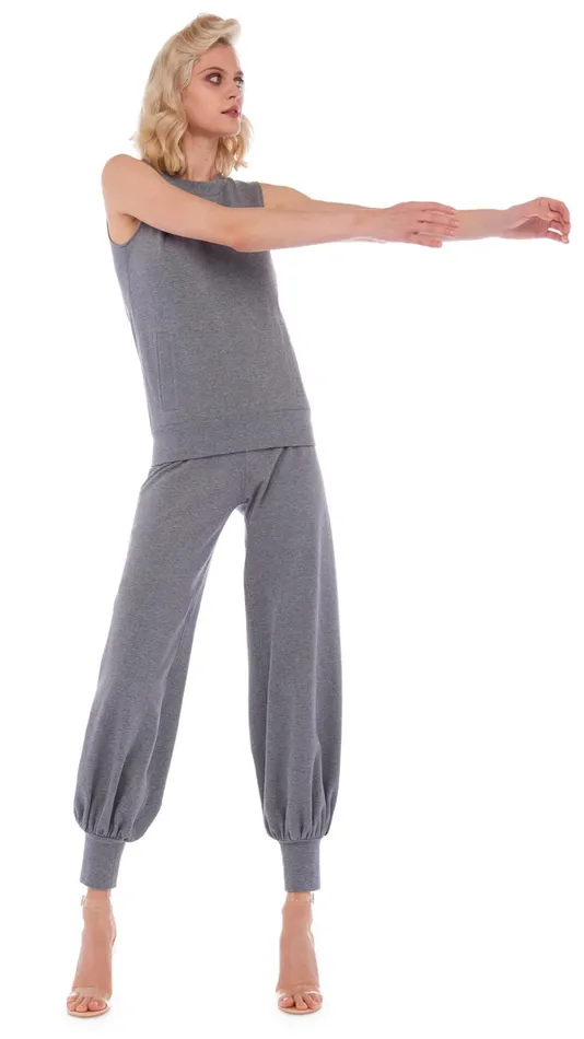 Norma Kamali Bottoms JOG FULL PANT Medium Heather Grey 8211 Clothing
