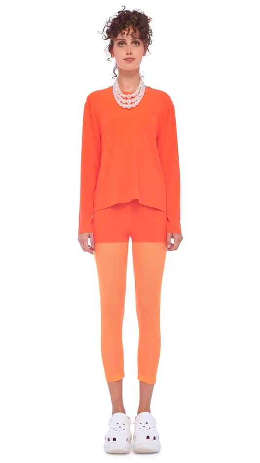 Norma Kamali Bottoms LEGGING W MESH BOTTOM Sosneon Orange Mesh 8211 Clothing