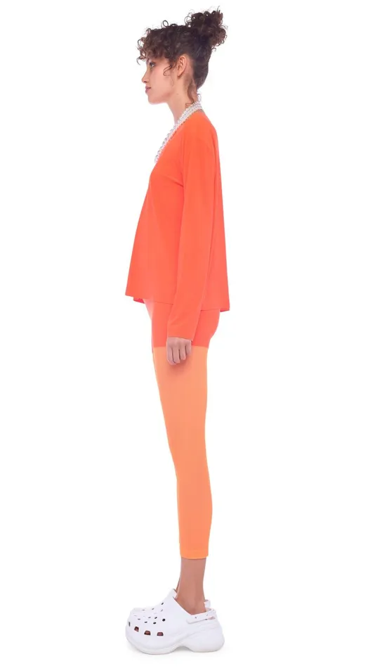 Norma Kamali Bottoms LEGGING W MESH BOTTOM Sosneon Orange Mesh 8211 Clothing Norma Kamali Bottoms LEGGING W MESH BOTTOM Sosneon Orange Mesh 8211 Clothing