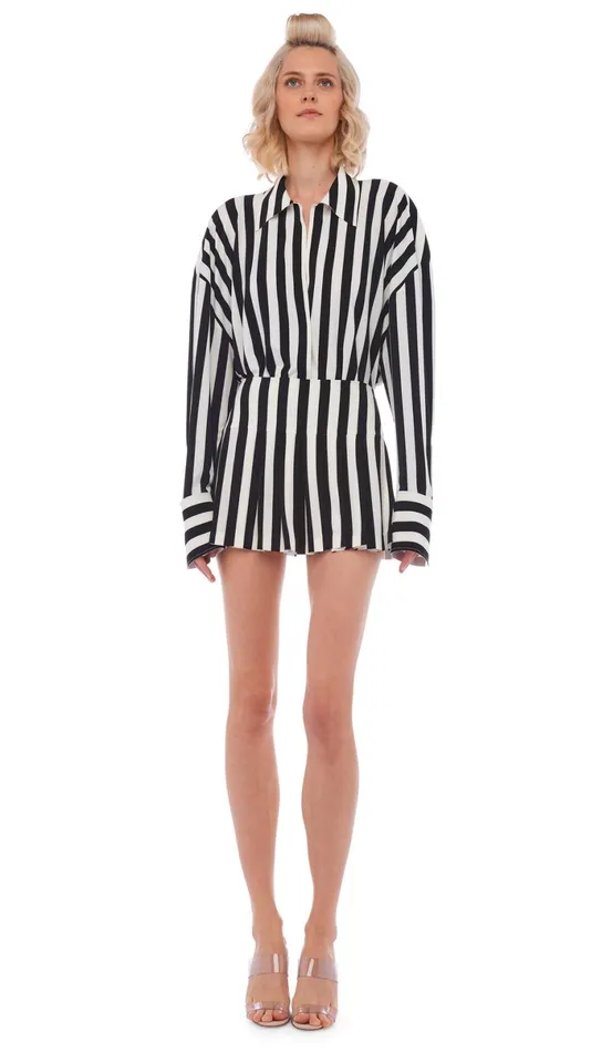 Norma Kamali Bottoms PLEATED MICRO SKIRT 34 Stripe 8211 Clothing