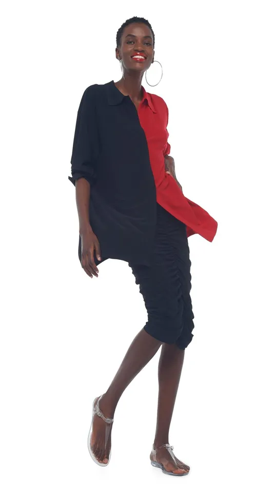 Norma Kamali Bottoms SHIRRED SKIRT TO KNEE Black 8211 Clothing