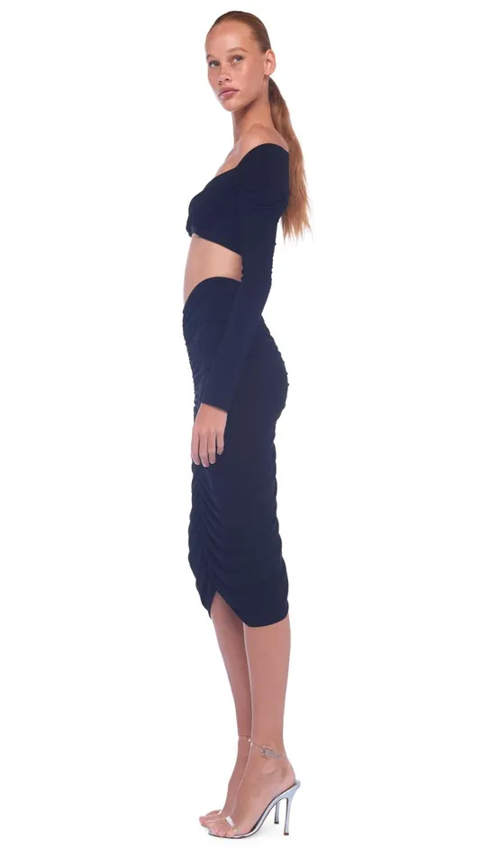 Norma Kamali Bottoms SHIRRED SKIRT TO KNEE Black 8211 Clothing