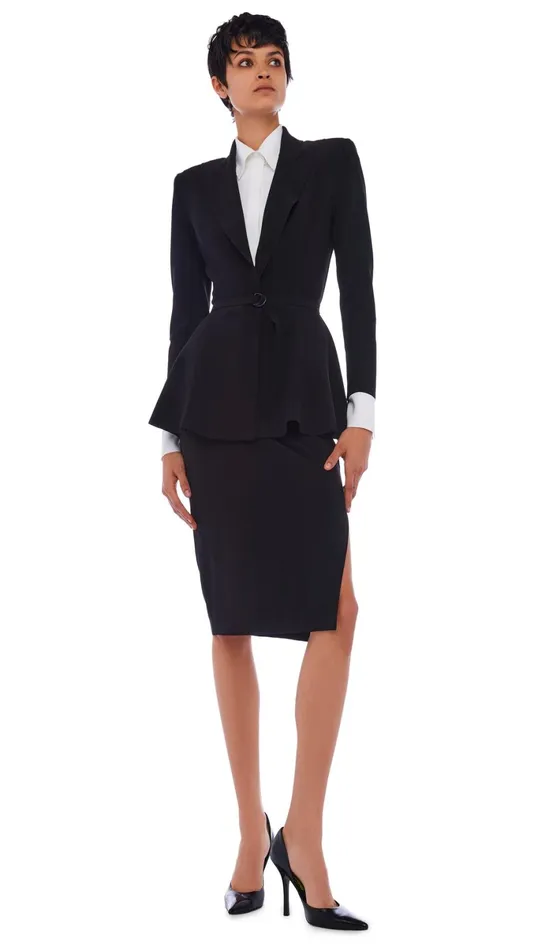 Norma Kamali Bottoms SIDE SLIT SKIRT COVER THE KNEE Black 8211 Clothing