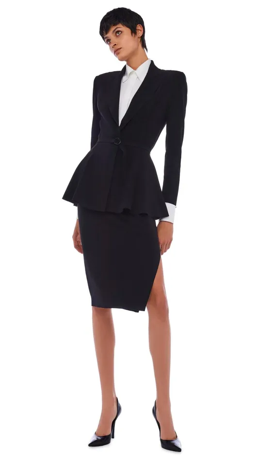 Norma Kamali Bottoms SIDE SLIT SKIRT COVER THE KNEE Black 8211 Clothing