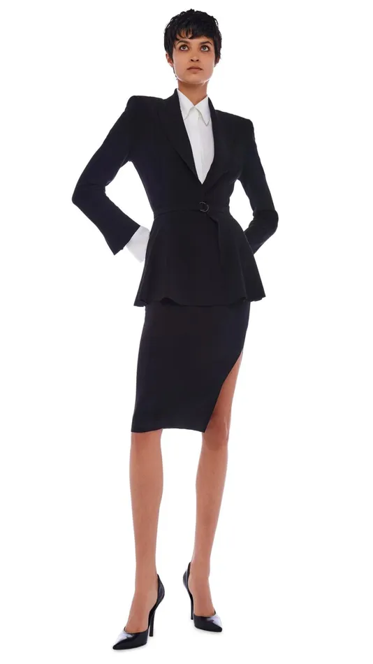 Norma Kamali Bottoms SIDE SLIT SKIRT COVER THE KNEE Black 8211 Clothing