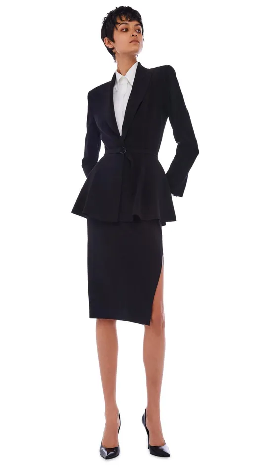 Norma Kamali Bottoms SIDE SLIT SKIRT COVER THE KNEE Black 8211 Clothing