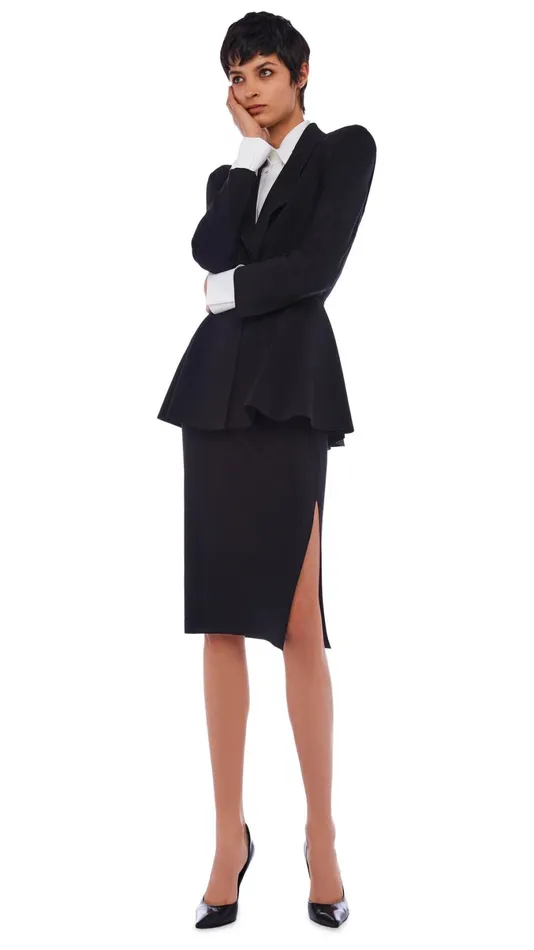 Norma Kamali Bottoms SIDE SLIT SKIRT COVER THE KNEE Black 8211 Clothing