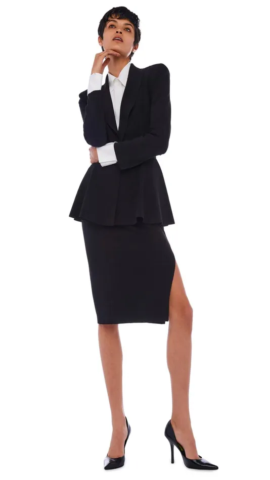 Norma Kamali Bottoms SIDE SLIT SKIRT COVER THE KNEE Black 8211 Clothing