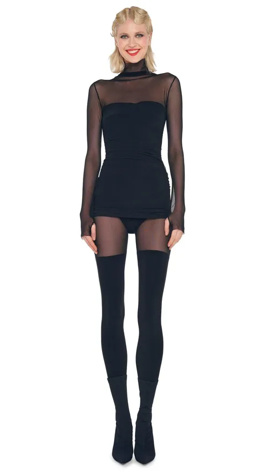 Norma Kamali Bottoms THIGH HIGH PANTY SPLICED LEGGING W FOOTSIE Blackblack Mesh 8211 Clothing Norma Kamali Bottoms THIGH HIGH PANTY SPLICED LEGGING W FOOTSIE Blackblack Mesh 8211 Clothing