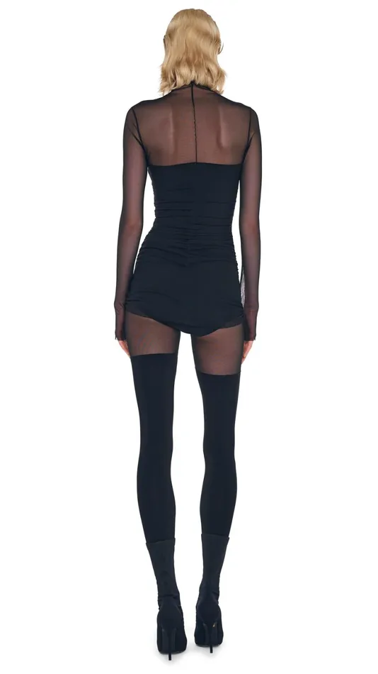 Norma Kamali Bottoms THIGH HIGH PANTY SPLICED LEGGING W FOOTSIE Blackblack Mesh 8211 Clothing Norma Kamali Bottoms THIGH HIGH PANTY SPLICED LEGGING W FOOTSIE Blackblack Mesh 8211 Clothing