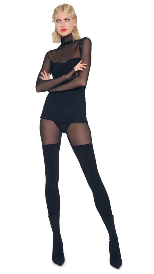 Norma Kamali Bottoms THIGH HIGH PANTY SPLICED LEGGING W FOOTSIE Blackblack Mesh 8211 Clothing Norma Kamali Bottoms THIGH HIGH PANTY SPLICED LEGGING W FOOTSIE Blackblack Mesh 8211 Clothing