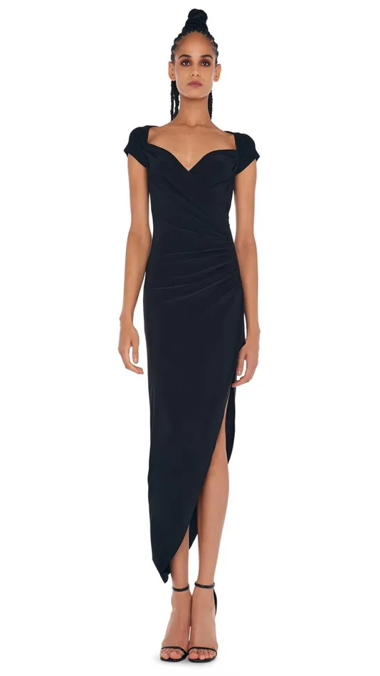 Norma Kamali Dresses CAP SLEEVE SIDE DRAPE GOWN Black 8211 Clothing