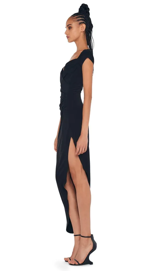 Norma Kamali Dresses CAP SLEEVE SIDE DRAPE GOWN Black 8211 Clothing