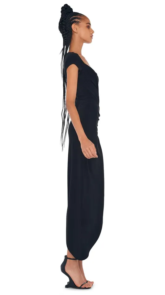 Norma Kamali Dresses CAP SLEEVE SIDE DRAPE GOWN Black 8211 Clothing