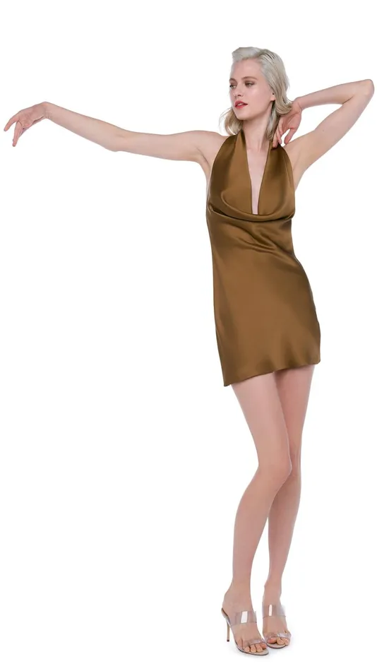 Norma Kamali Dresses HALTER DRAPE MINI DRESS Woods 8211 Clothing