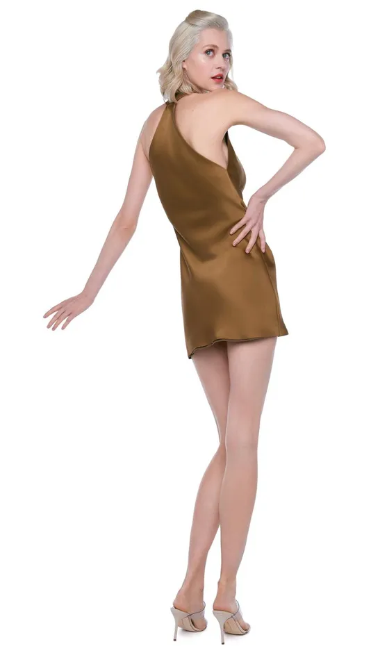 Norma Kamali Dresses HALTER DRAPE MINI DRESS Woods 8211 Clothing