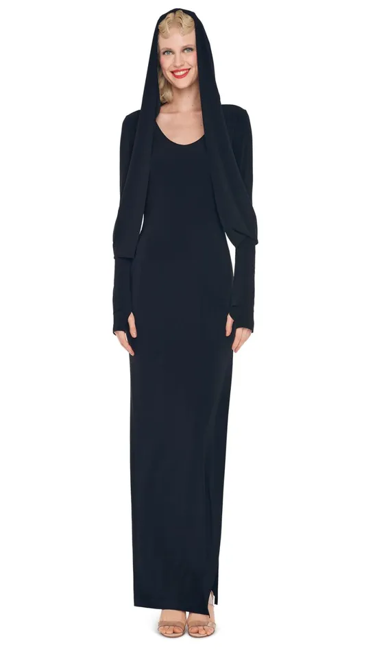 Norma Kamali Dresses HOODED OPEN BACK SIDE SLIT GOWN Black 8211 Clothing
