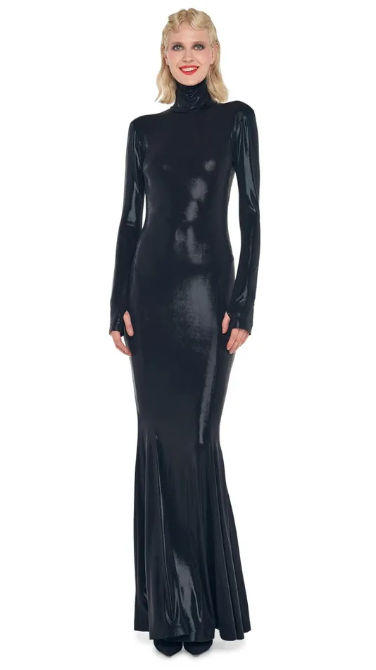 Norma Kamali Dresses LONG SLEEVE TURTLE FISHTAIL GOWN Black 8211 Clothing