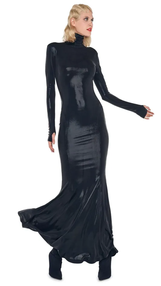 Norma Kamali Dresses LONG SLEEVE TURTLE FISHTAIL GOWN Black 8211 Clothing