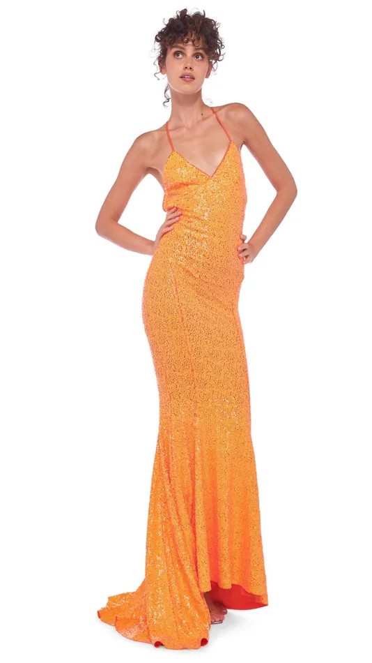 Norma Kamali Dresses LOW BACK SLIP FISHTAIL GOWN Neon Orange 8211 Clothing