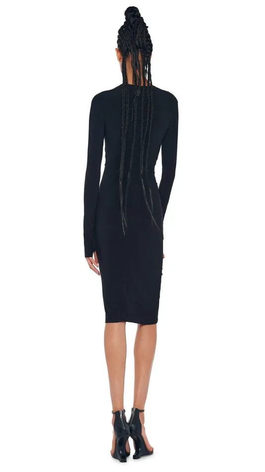 Norma Kamali Dresses LS V NECK SHIRRED FRONT DRESS Black 8211 Clothing