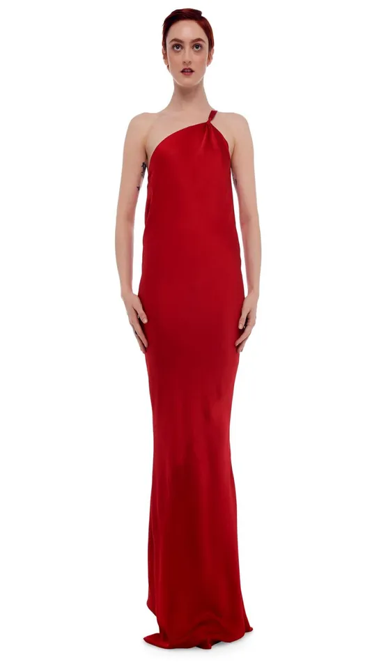 Norma Kamali Dresses ONE SHOULDER BIAS GOWN Tiger Red 8211 Clothing