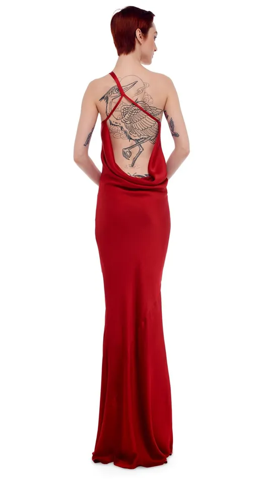 Norma Kamali Dresses ONE SHOULDER BIAS GOWN Tiger Red 8211 Clothing