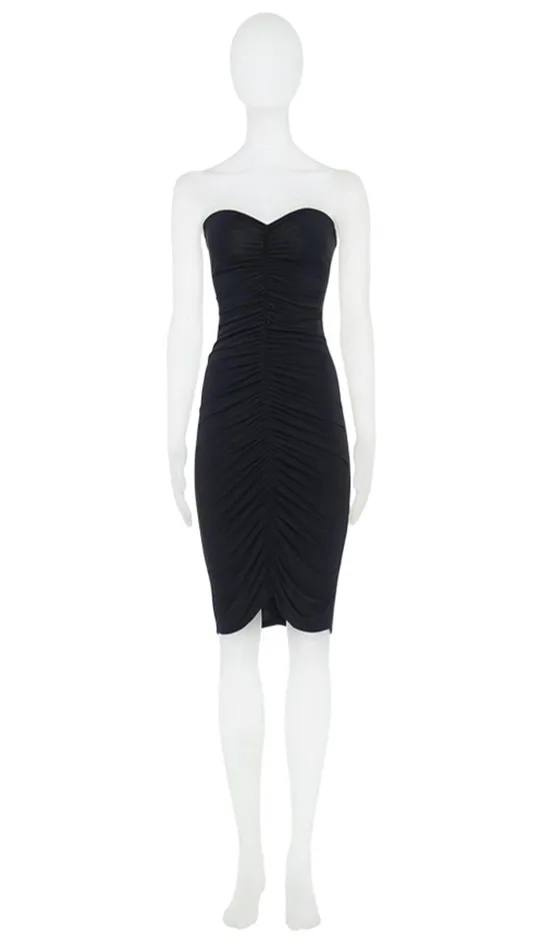 Norma Kamali Dresses STRAPLESS SHIRRED FRONT DRESS TO KNEE Black 8211 Clothing